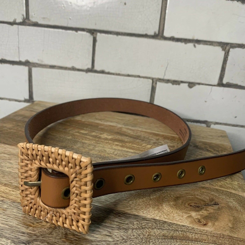 AMERICAN EAGLE Outfitters Brown Buffalo Leather Belt Square Weave Buckle S NWOT